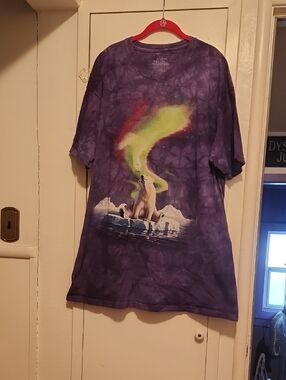 🔥The Mountain Purple Tie-Dye Polar Bear Tee with Green & Pink Aurora Borealis